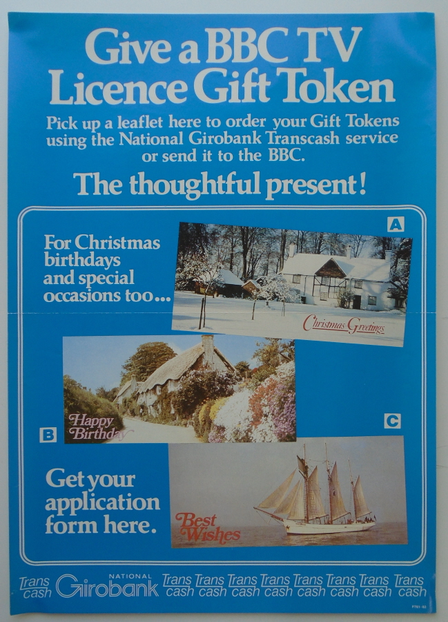 (image for) 1982 BBC TV Licence Gift Token Girobank A3 poster. P761-82.