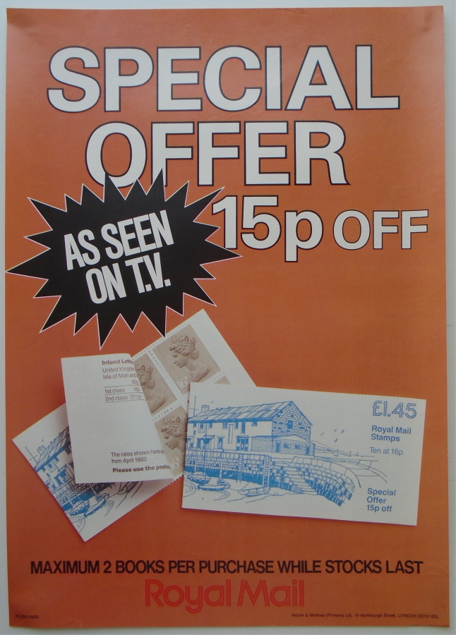 (image for) 1983 Lyme Regis Stamp Booklet Post Office A3 poster. PL2551/8/83.