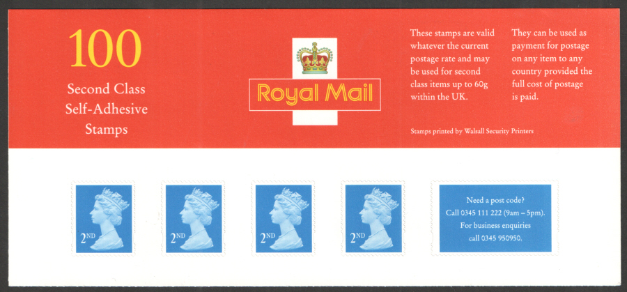 (image for) SB8(1) 1998 Walsall Complete 2nd Class Business Sheet of 100 stamps