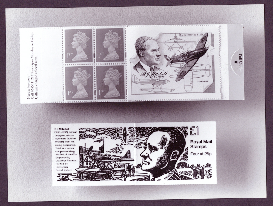 (image for) 1995 RJ Mitchell & Spitfire stamp books monochrome Royal Mail press publicity photograph. Circa 203mm x 151mm.