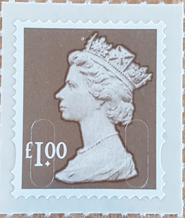 (image for) £1 Wood Brown Machin Forgery. Single stamp.
