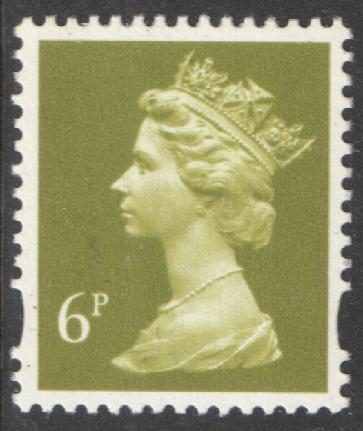 (image for) DG60.7 6p Lime Green 10-AUG-94 right margin warrant 059 Machin block of 10. Folded through central perfs.