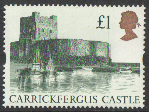 (image for) 1992 Harrison Castle £1 Green Plate 1B Block of 4