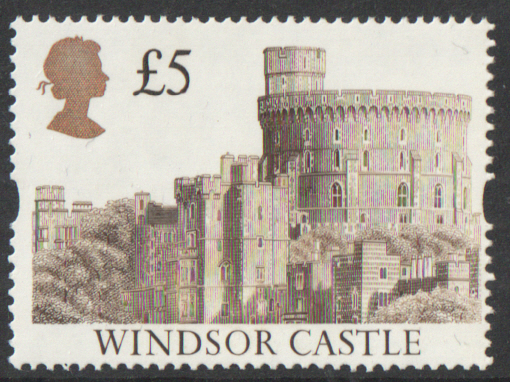(image for) 1996 Harrison Castle £5.00 Brown Plate 7D Lay Flat Gum Block of 4