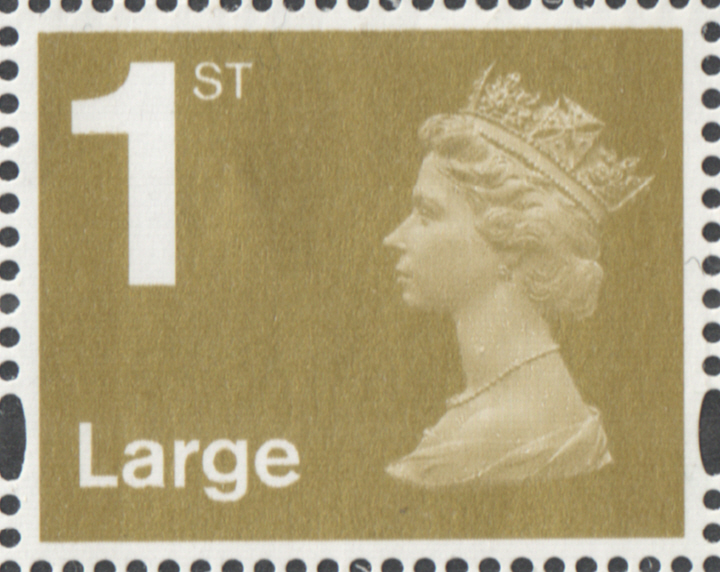 (image for) DGLN1.1 1st Class Large Gold 11/05/06 Left Margin Machin Warrant Block of 10. Margins angled inwards.