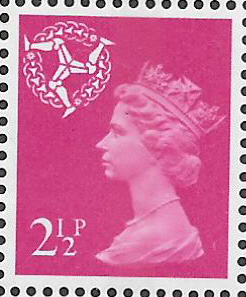 (image for) 1971 Isle of Man 2.5p Pale Magenta OCP(H)/PVAl Cyl 3(5) dot cylinder block
