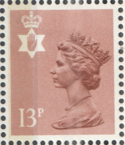 (image for) 1984 Northern Ireland 13p Light Brown (On Brown) PVA Cylinder Q1 Q1 block