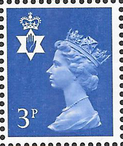 (image for) 1971 Northern Ireland 3p Ultramarine 2 Bands OCP(H)/PVAl Cylinder 1 (4) no dot block of 6