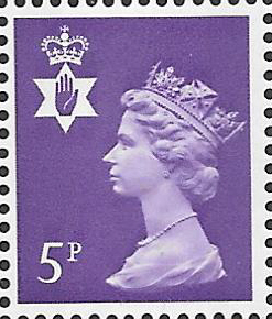 (image for) 1971 Northern Ireland 5p Greyish Violet OCP(H)/PVAl Cylinder 4 (10) dot block of 6 - Click Image to Close