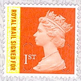 (image for) 2019 1st Class Royal Mail Signed For M19L SBP2i C2 R1 Cylinder W1 block of 6. Pen annotation in left margin.