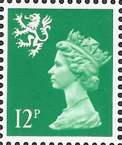 (image for) 1986 Scotland 12p Emerald Green FCP(H)/PVAl Cyl 1A 1B dot cylinder block