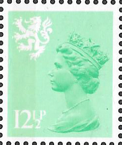 (image for) 1982 Scotland 12.5p Pastel Green FCP(H)/PVAl Cyl 4A 4B (1A) dot cylinder block - Click Image to Close