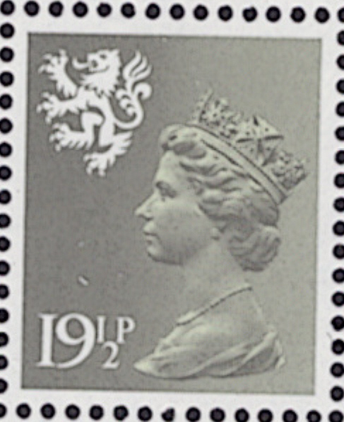 (image for) 1982 Scotland 19.5p Grey Green PCP(H)/DEX Cyl 1A 1B dot cylinder block