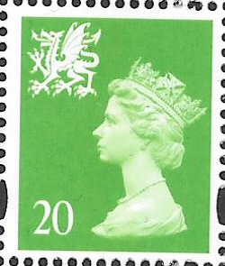 (image for) 1997 Wales 20p Light Green OFNP(C)/PVAl Cyl W1 (W1 above) cylinder block - Click Image to Close