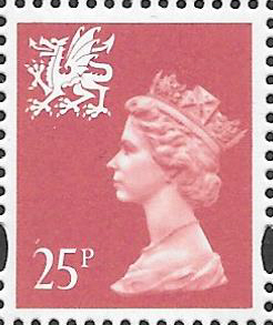 (image for) 1995 Wales 25p Salmon Pink OFNP(C)/PVAl Cyl Q10 Q10 B(s) ellipse cylinder block