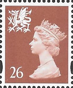 (image for) 1997 Wales 26p Rust OFNP(C)/PVAl Cyl W1 (W1 above) dull fluor cylinder block