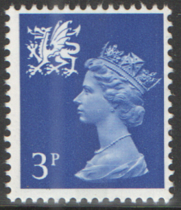 (image for) 1971 Wales 3p Ultramarine OCP(H)/PVAl Cyl 1(4) dot cylinder block