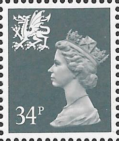 (image for) 1989 Wales 34p Slate Blue ACP(C)/PVAl Cyl Q1 Q1 cylinder block