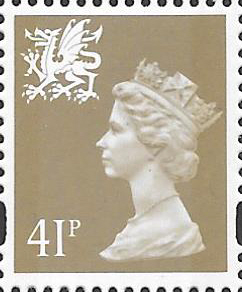 (image for) 1993 Wales 41p Stone OFNP(C)/PVAl Yellow Fluor Cyl Q1 Q1 cylinder block