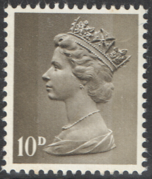 (image for) 1968 10d Light Olive Brown Cylinder 1 No Dot Pre-Decimal Machin Block of 6