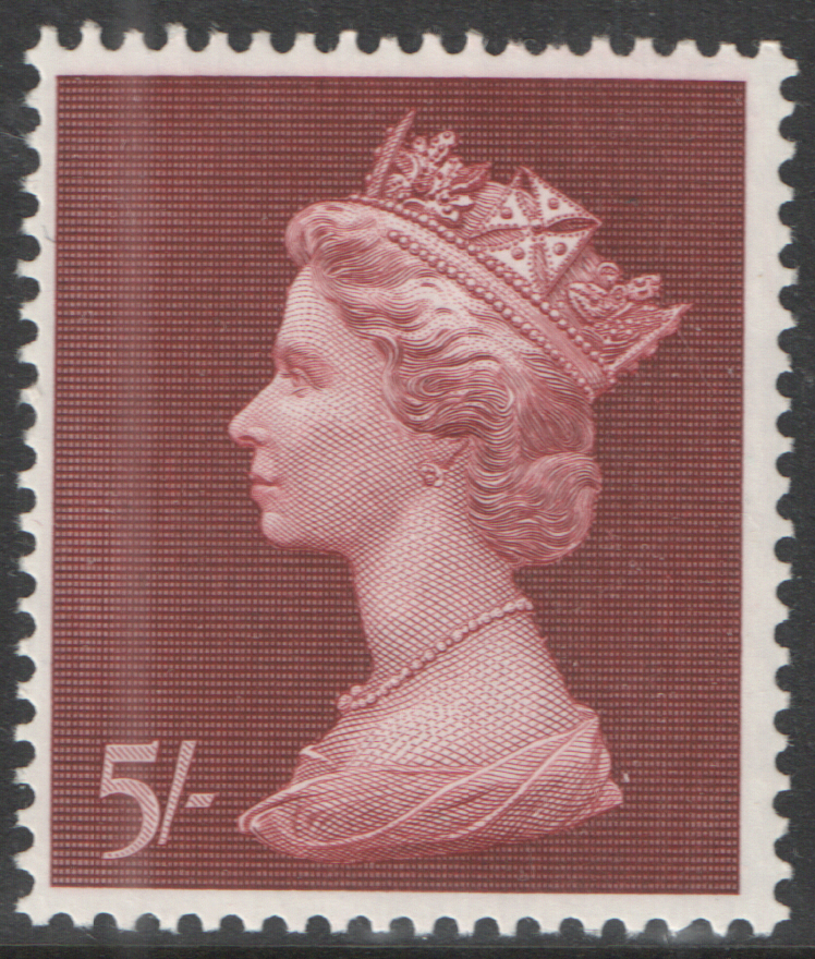 (image for) 1969 5/- Raspberry Red Plate 2C Pre-Decimal Machin Block of 4