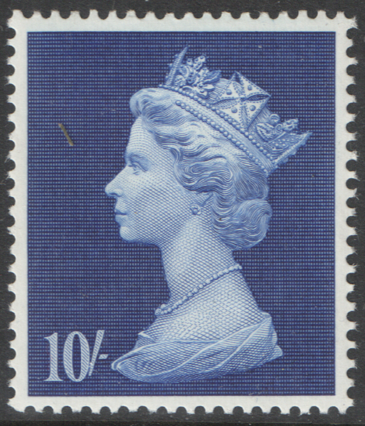 (image for) 1969 10/- Deep Ultramarine Plate 1 Pre-Decimal Machin Block of 4