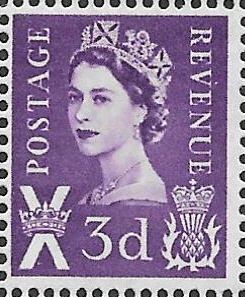 (image for) 1967 Scotland 3d Deep Lilac Centre Band Watermark Crowns Cyl 5 dot cylinder block - Click Image to Close