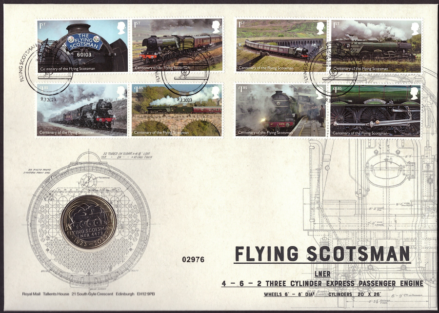 (image for) 2023 Flying Scotsman £2 coin Royal Mail PNC first day cover