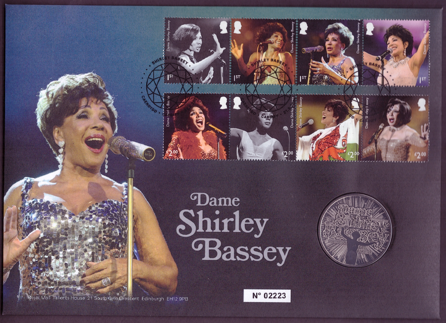 (image for) RMC230 2023 Dame Shirley Bassey £5 coin Royal Mail PNC first day cover