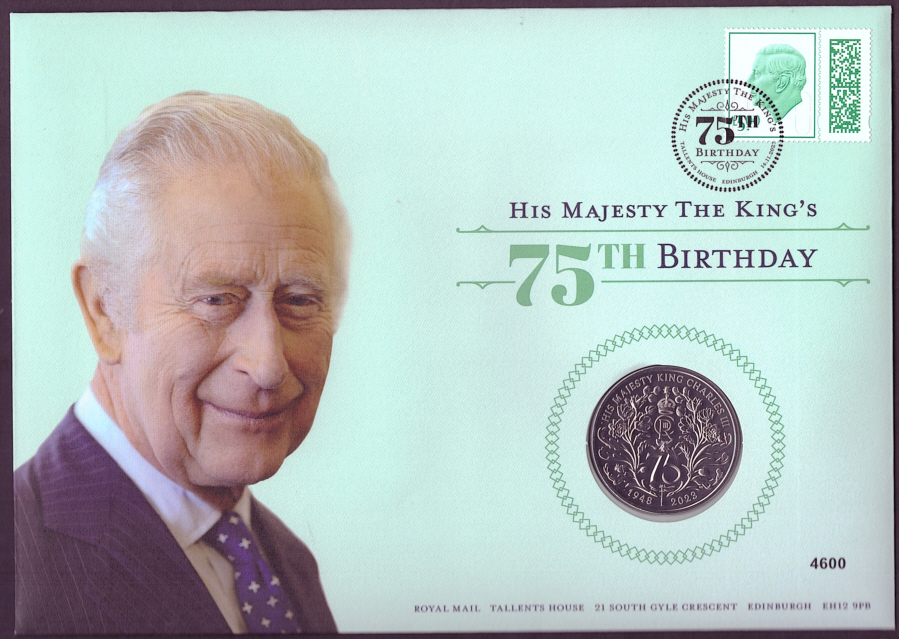 (image for) 2023 King Charles III 75th Birthday £5 coin Royal Mail PNC first day cover