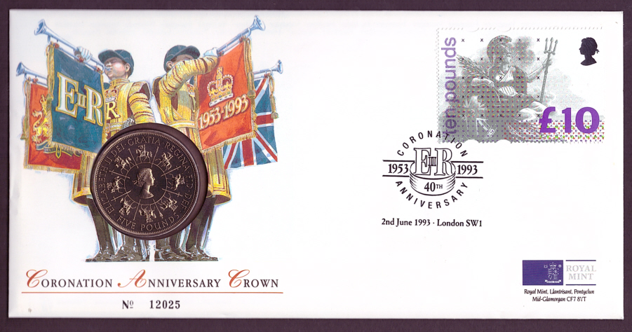 (image for) RMC1 1993 Coronation 40th Anniversary £5 coin PNC commemorative cover