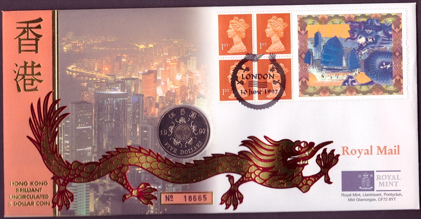 (image for) RMC11 1997 Hong Kong Return To China $5 coin PNC commemorative cover - Click Image to Close