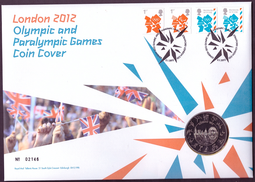 (image for) RMC111 London 2012 Olympics & Paralympics £5 coin PNC first day cover