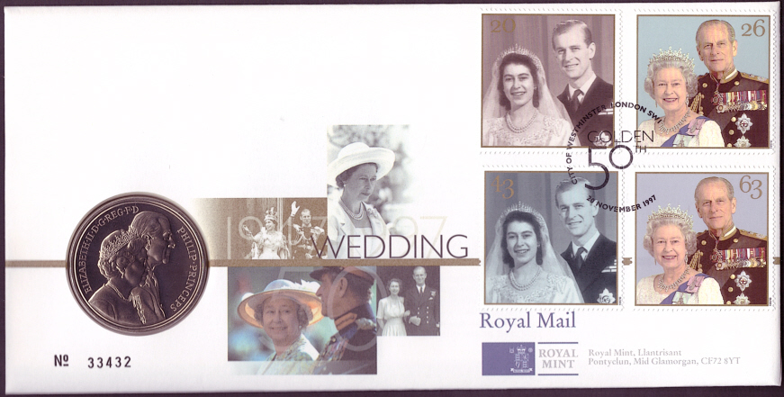 (image for) RMC13 1997 Royal Golden Wedding £5 coin PNC commemorative cover