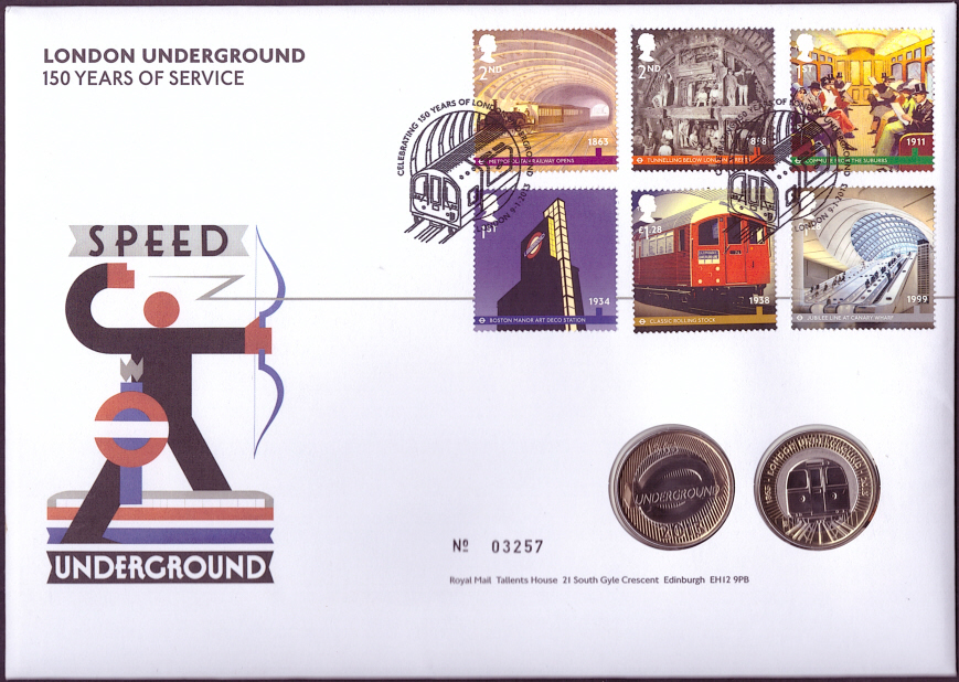 (image for) RMC130 2013 London Underground 2 x £2 coins PNC first day cover