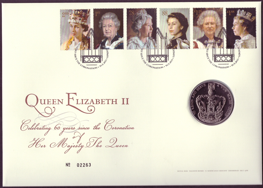 (image for) RMC131 2013 QEII Coronation 60 Years £5 coin PNC first day cover
