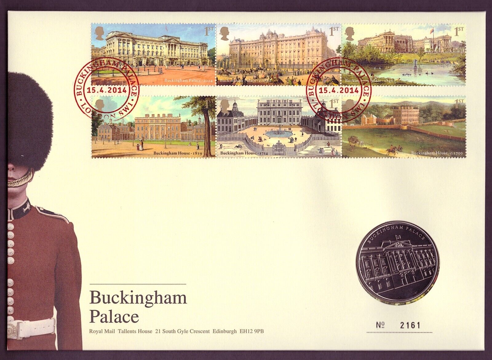 (image for) RMC135 2014 Buckingham Palace PNC medallion first day cover