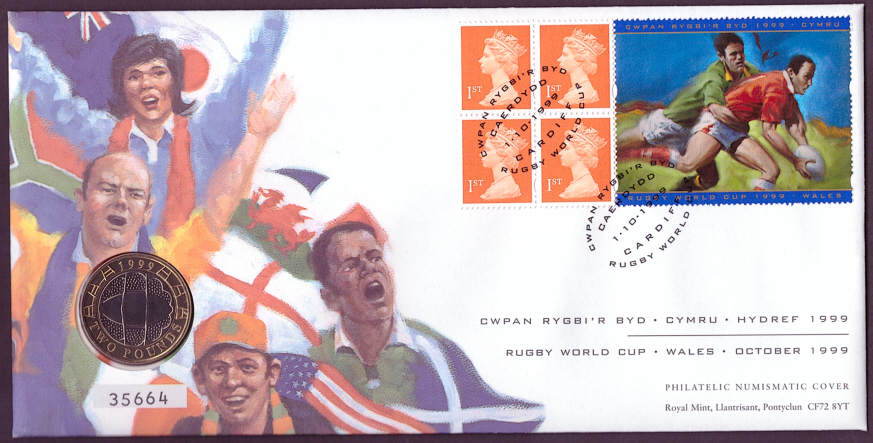 (image for) RMC20 1999 Rugby World Cup £2 coin PNC first day cover
