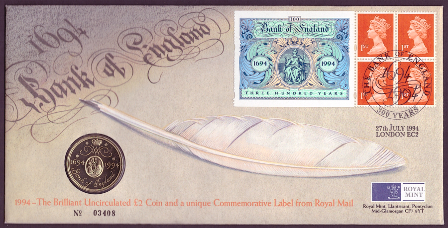 (image for) RMC3 1994 Bank of England PNC £2 coin first day cover