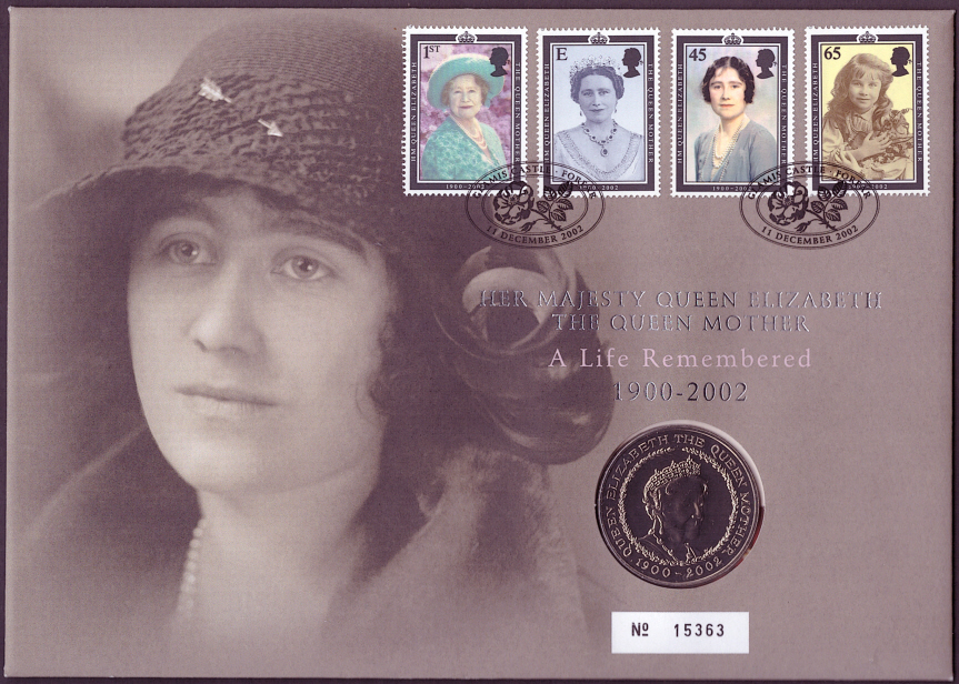 (image for) RMC32 2002 Queen Mother - A Life Remembered £5 coin PNC cover