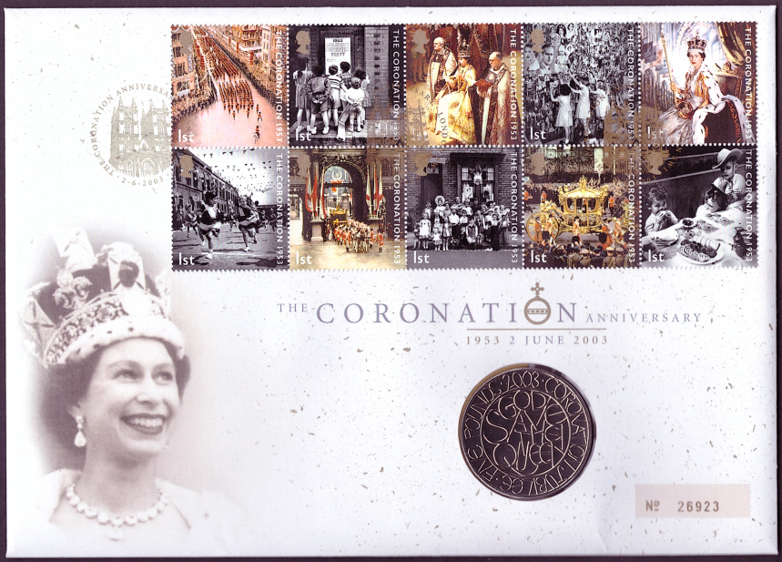 (image for) RMC34 2003 Coronation 50th Anniversary £5 coin PNC first day cover