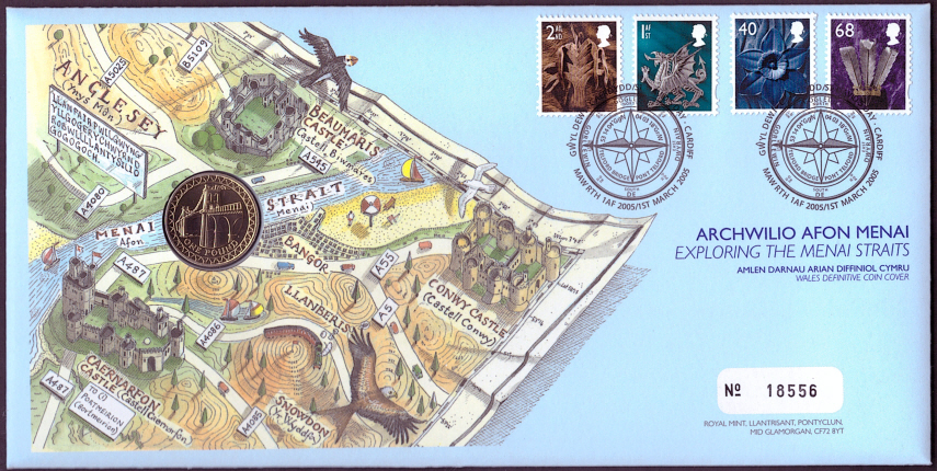 (image for) RMC43 2005 Exploring The Menai Straits £1 coin PNC commemorative cover