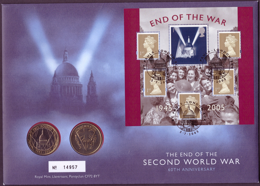 (image for) RMC45 2005 End of the War £2 coin & medal PNC first day cover
