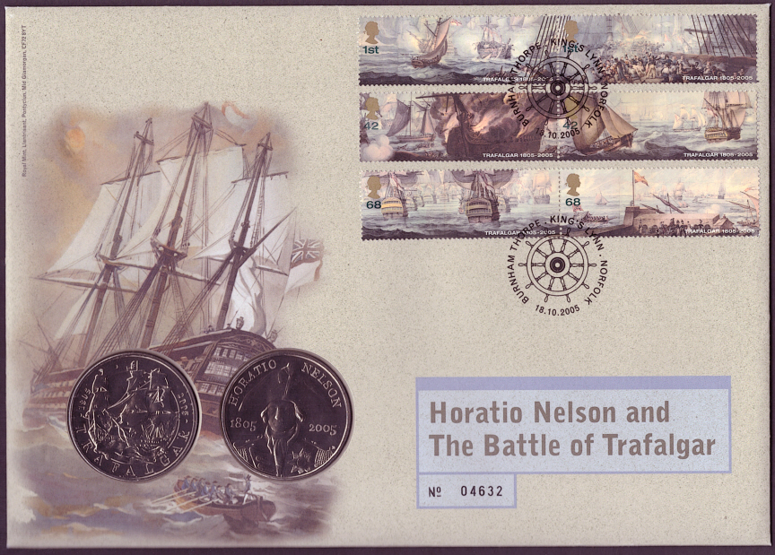 (image for) RMC46 2005 Battle of Trafalgar 2 x £5 coins PNC first day cover