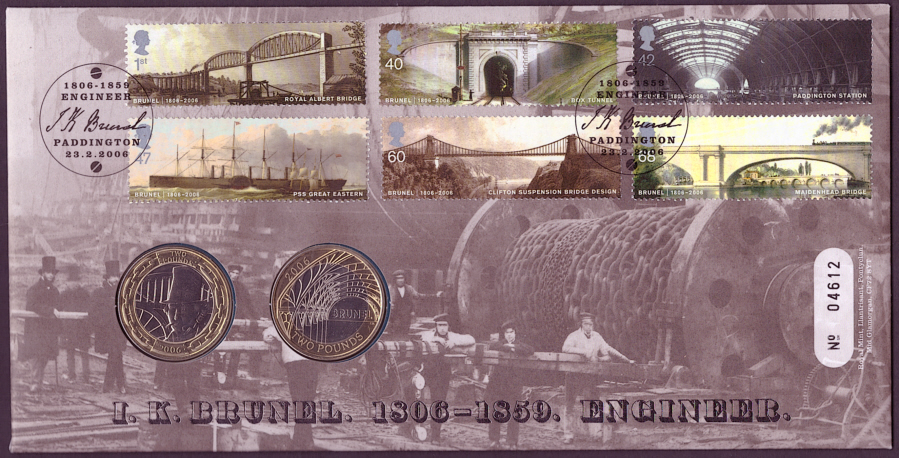 (image for) RMC47 2006 Isambard Kingdom Brunel 2 x £2 coins PNC first day cover
