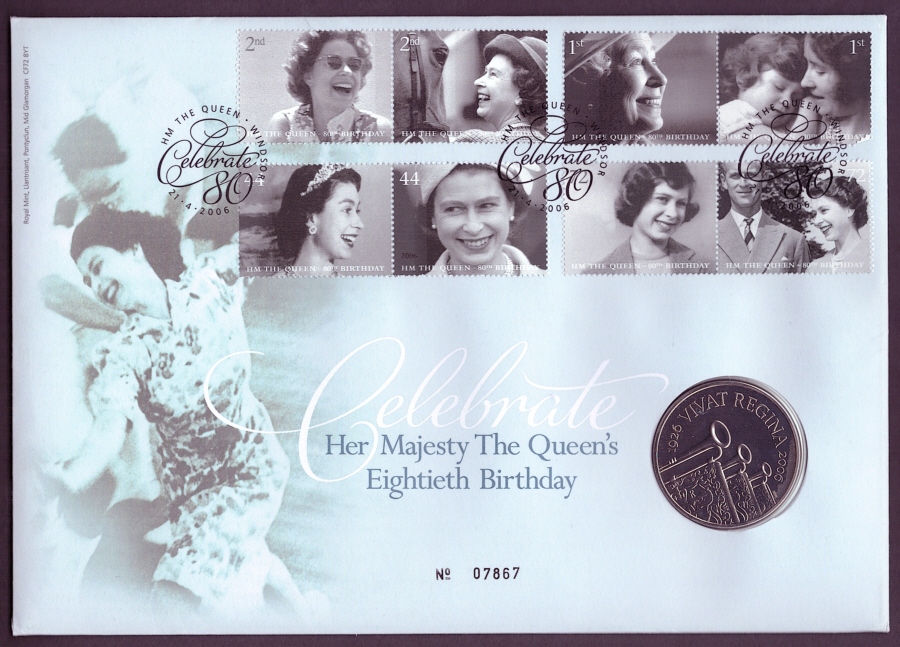 (image for) RMC49 2006 Queen Elizabeth II 80th Birthday £5 coin PNC cover