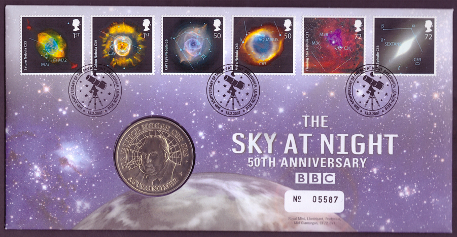 (image for) RMC54 2007 The Sky At Night medal PNC first day cover