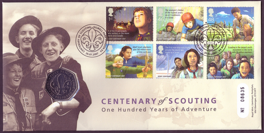 (image for) RMC59 2007 Scouting Centenary 50p coin PNC first day cover