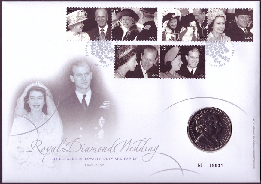 (image for) RMC60 2007 Royal Diamond Wedding £5 coin PNC commemorative cover