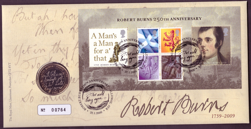 (image for) RMC69 2009 Robert Burns £2 coin PNC first day cover